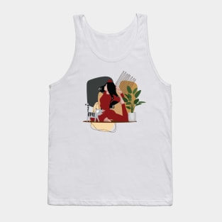 Woman Yoga sutra pose silhouette & cat | Passion Tank Top